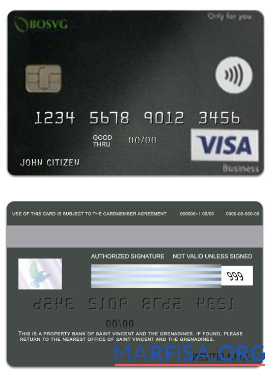 Downloadable Saint Vincent and The Grenadines BOSVG visa business card template